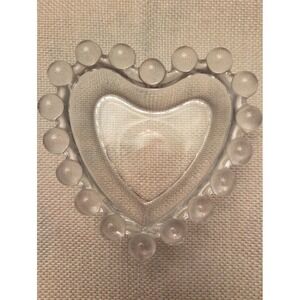 Vintage Imperial Candlewick  Heart Large Bead Glass Trinket Dish 4 In Valentines